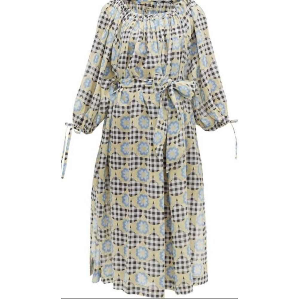 INNIKA CHOO Frida Floral MIDI Dress Gingham Floral Ramie Size One